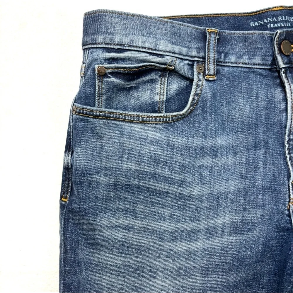 Banana Republic Med Blue Whisker‎ Faded Slim Straight Stretch Jeans 34/34